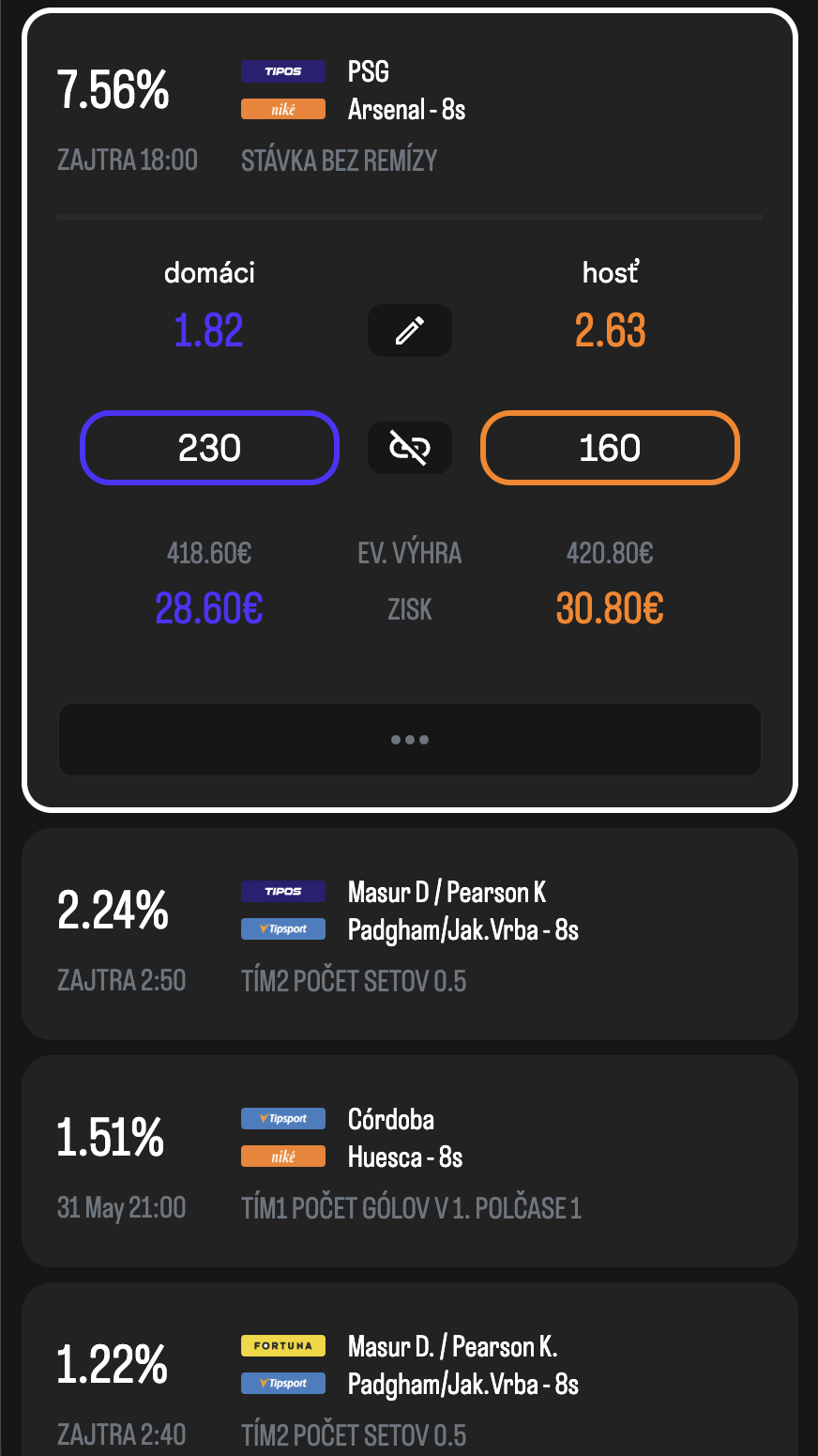 Ukážka aplikácie Arbitrage.sk